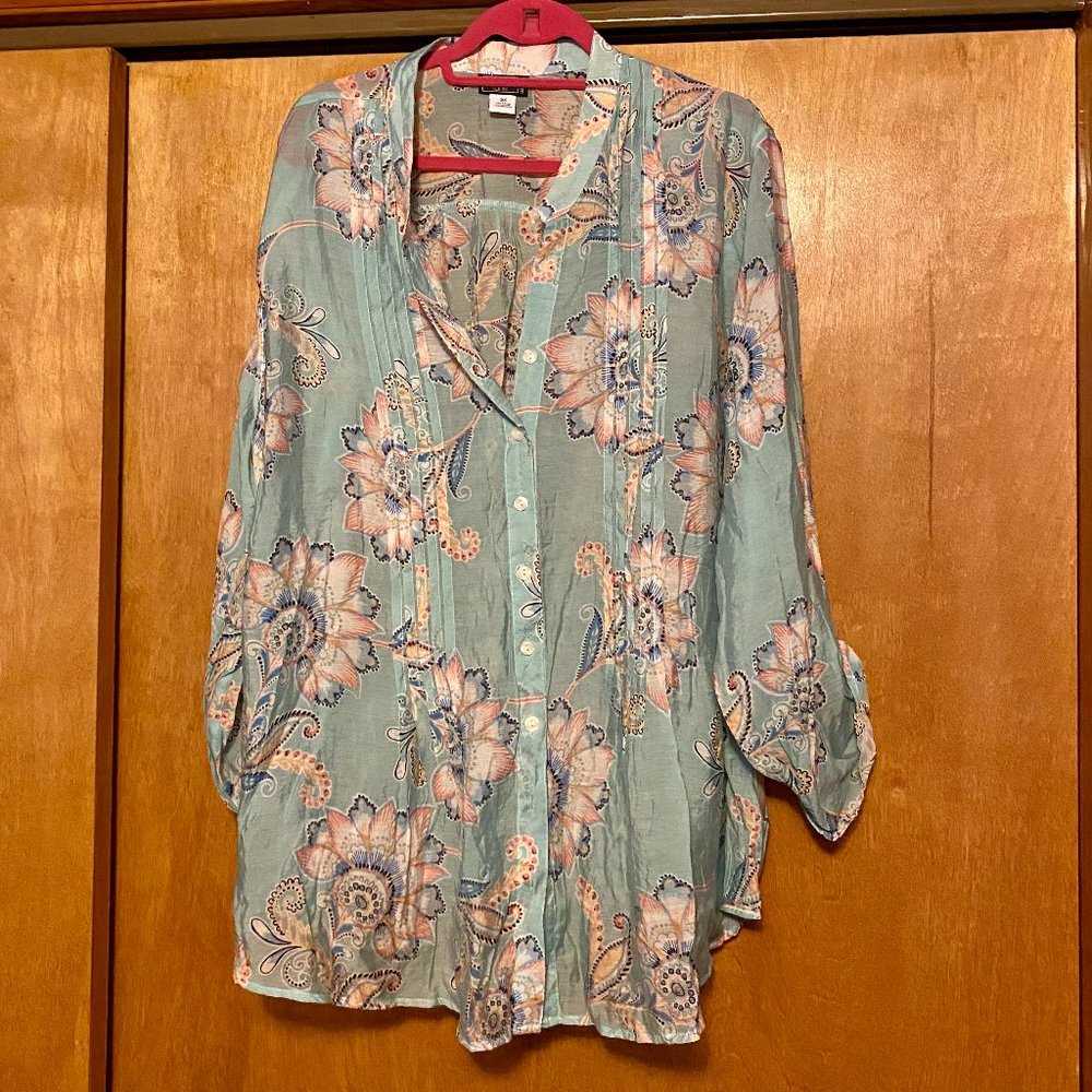 NWT Lark Lane Blue Floral Women's Tunic Top 3XL